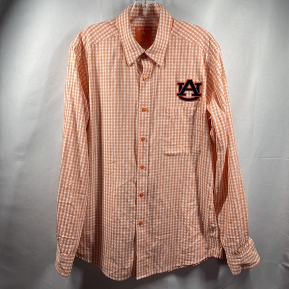 Auburn Tigers Shirt Mens Medium Orange White Gingham Long Sleeve NCAA Basketball - Picture 2 of 9